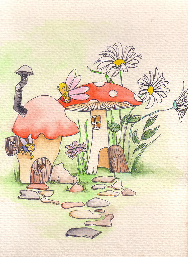 Poppy Painting - Fairy Toadstool Homes by Catt Kyriacou