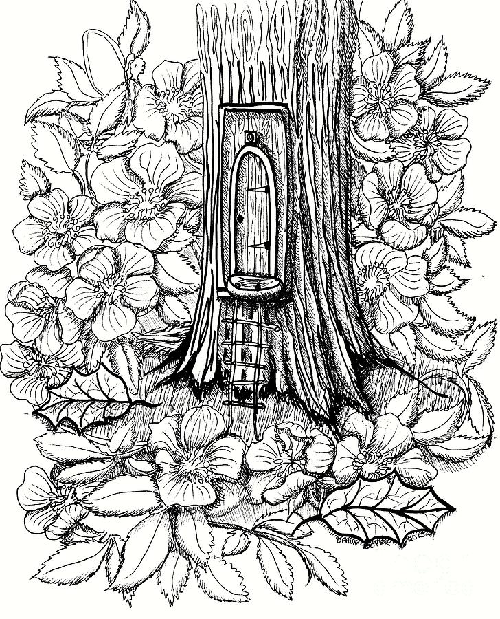 Fairy Tree Door with Dogwood Drawing by Dawn Boyer Pixels