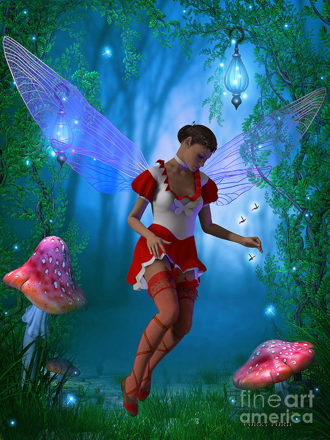 Fairy with Glow flies Painting by Corey Ford