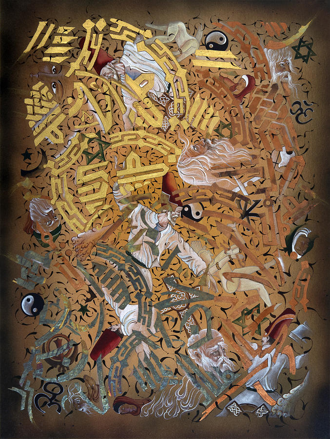 Faith Painting - Faith and Symbols by Nurhayat Koseoglu Altun