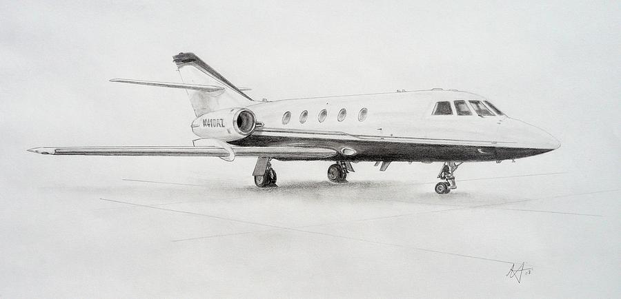 Falcon 20 alone on the ramp Drawing by Nicholas Linehan