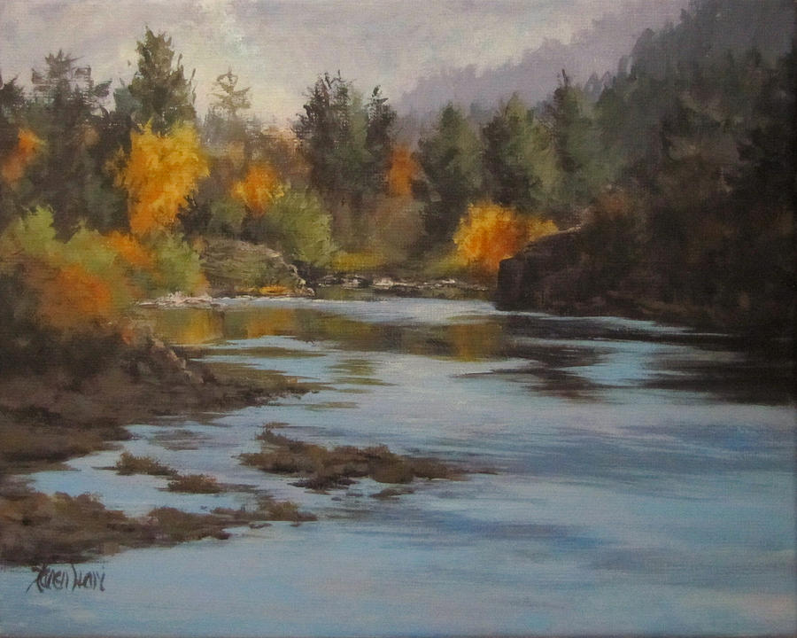 Fall at Colliding Rivers Painting by Karen Ilari