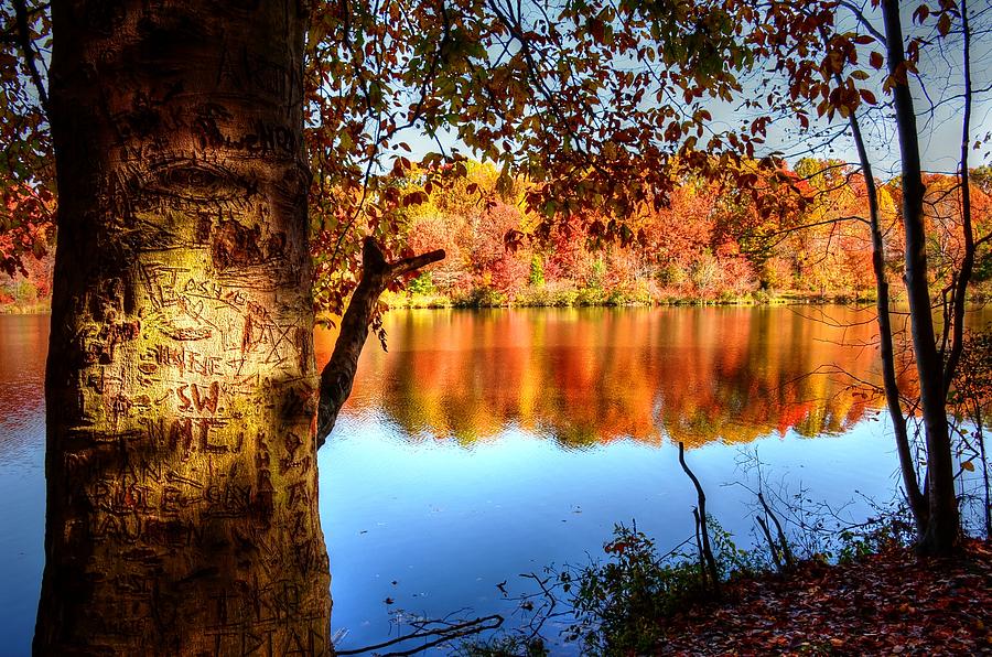 Many have been here - Fall at Orange Hunt Lake Photograph by Ronda Ryan