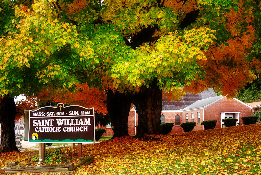 Fall at Saint William Catholic Church in Murphy NC Photograph by Greg and Chrystal Mimbs