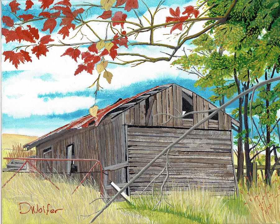 Tree Painting - Fall Barn by David Wolfer