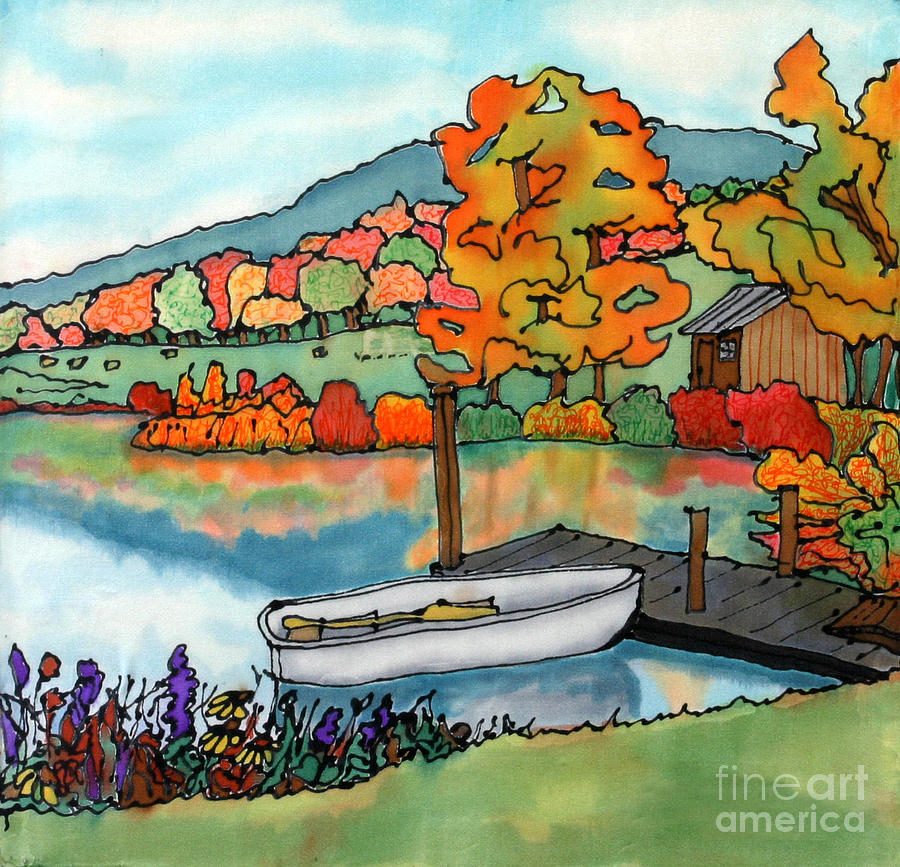 Boat Painting - Fall Boat and Dock by Linda Marcille Boat Painting - Fall Boat and Dock by Linda Marcille