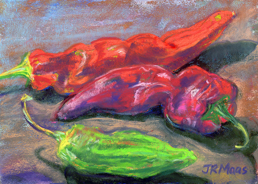 Still Life Pastel - Fall Chiles by Julie Maas