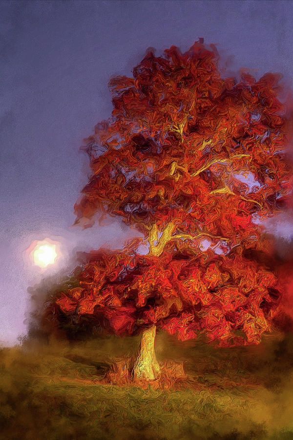 Fall Colors Moonrise in the Blue Ridge AP Painting by Dan Carmichael