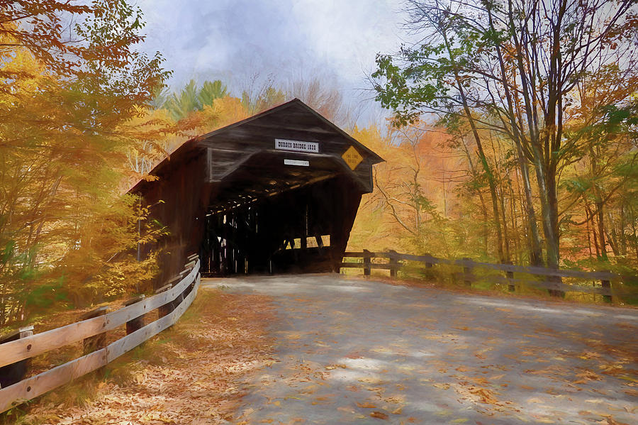 Fall colors over the Durgin Covered Bridge Photograph by Jeff Folger