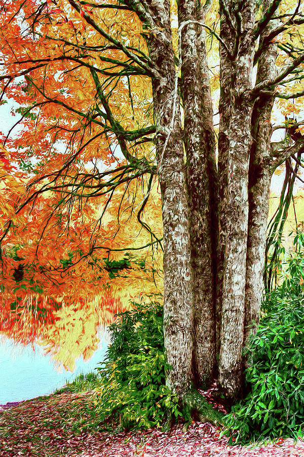 Fall Colors Reflecting in a Blue Ridge Lake AP Painting by Dan Carmichael