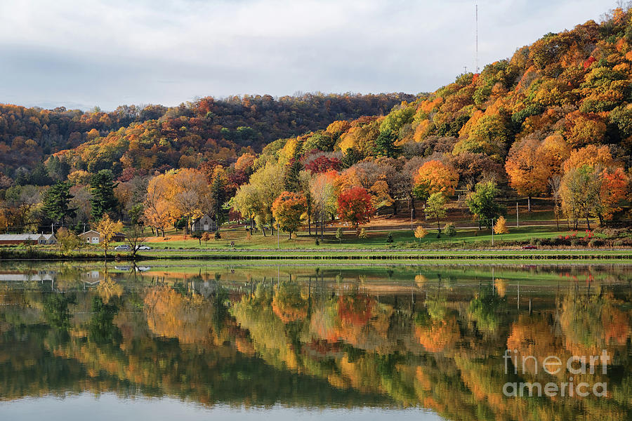 Fall Colors Winona MN West Lake and Woodlawn Cemetery Photograph by Kari Yearous