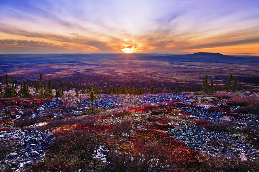 Sunset Photograph - Fall Colours And Sunset Along Dempster by Yves Marcoux