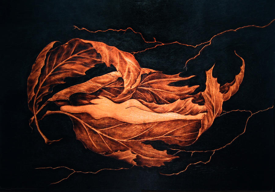 On Wood Pyrography - Fall dream by Roxana Voicu