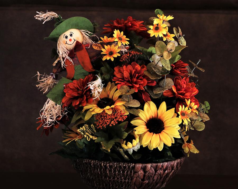 Fall Flowers and Scarecrow Photograph by Sheila Brown