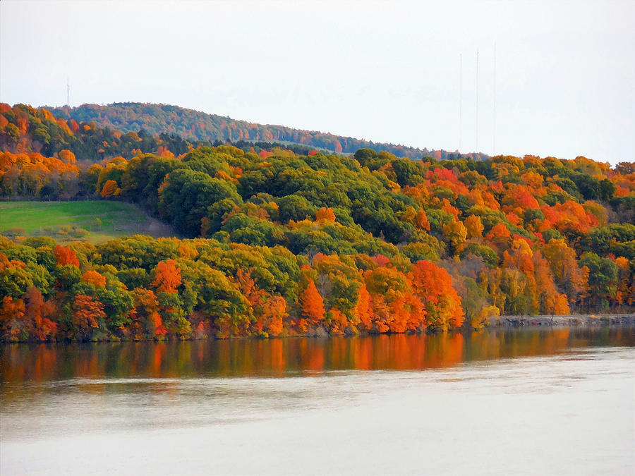 Fall Foliage In Hudson River 3 Painting by Jeelan Clark