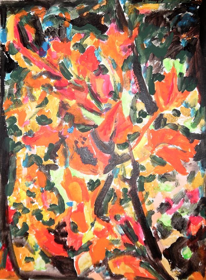 Fall Painting - Fall Forest in Red and Black by Esther Newman-Cohen