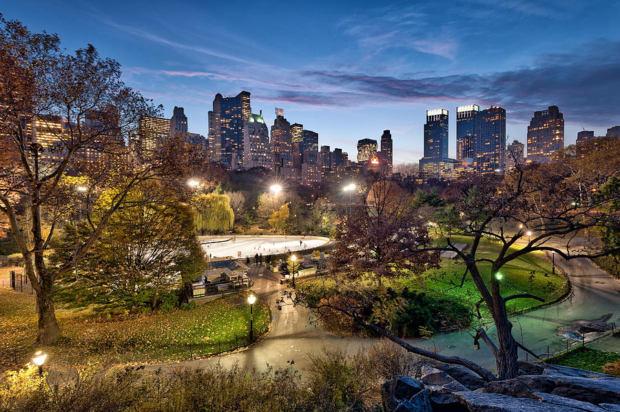 Fall in Central Park and NYC Skyline Photograph by David Giral