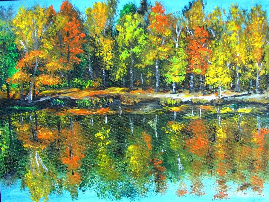 Fall Painting - Fall landscape acrylic painting framed by Natalja Picugina