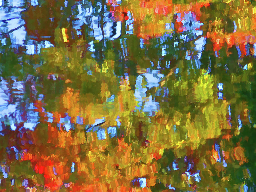 Fall leaves on river 12 Painting by Jeelan Clark