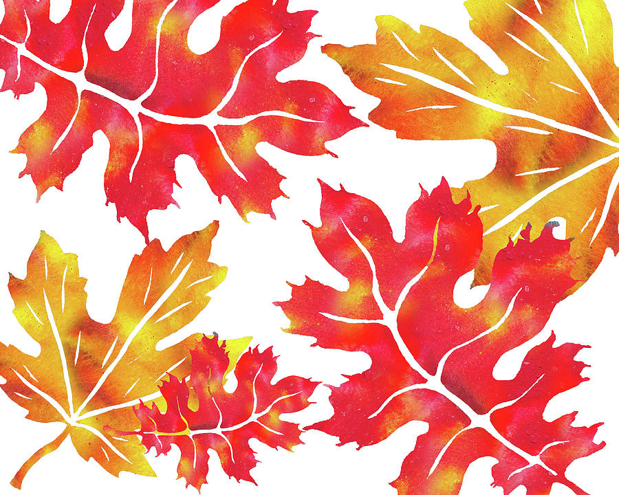 Fall Leaves Watercolor Silhouettes  Painting by Irina Sztukowski