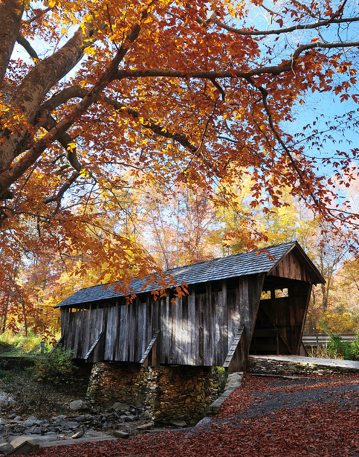 Pisgah Covered Bridge, North Carolina, Uwharries in the Fall, Photograph, Print Photograph by Eric Abernethy