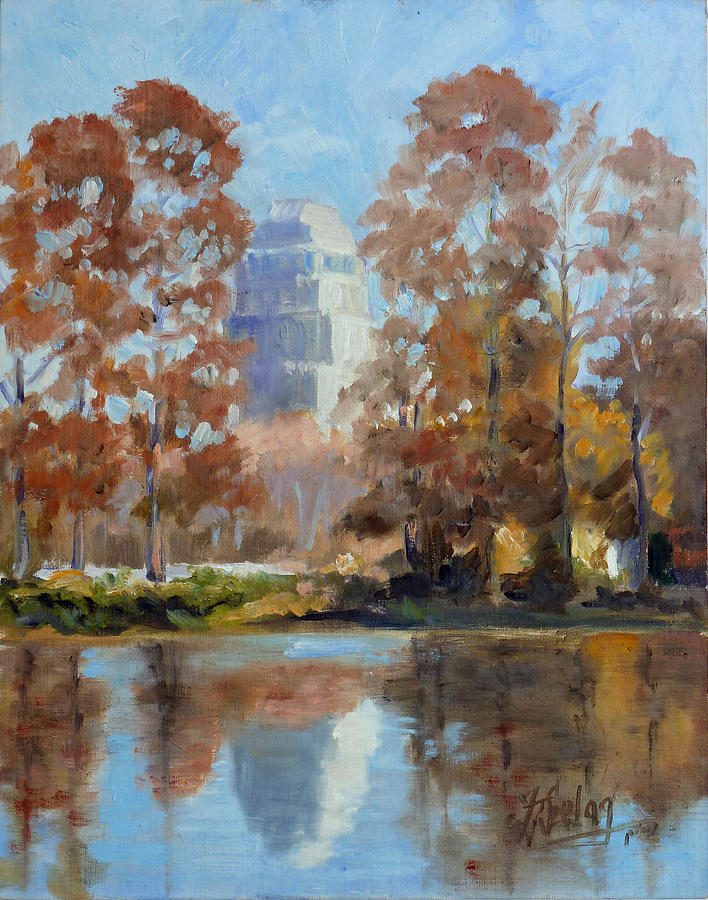 Fall Reflections - Chase Park Plaza Painting by Irek Szelag