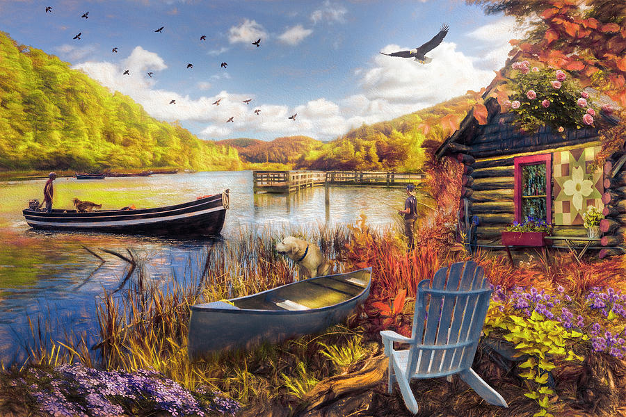 Fall Serenity at Lakeside Painting Photograph by Debra and Dave Vanderlaan