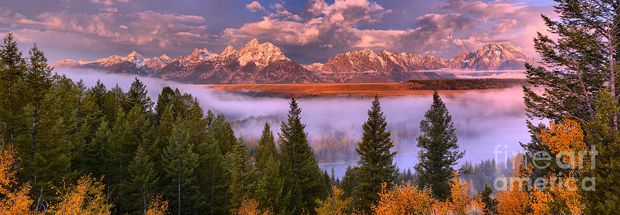 Fall Teton Morning Sunrise Panorama Photograph by Adam Jewell