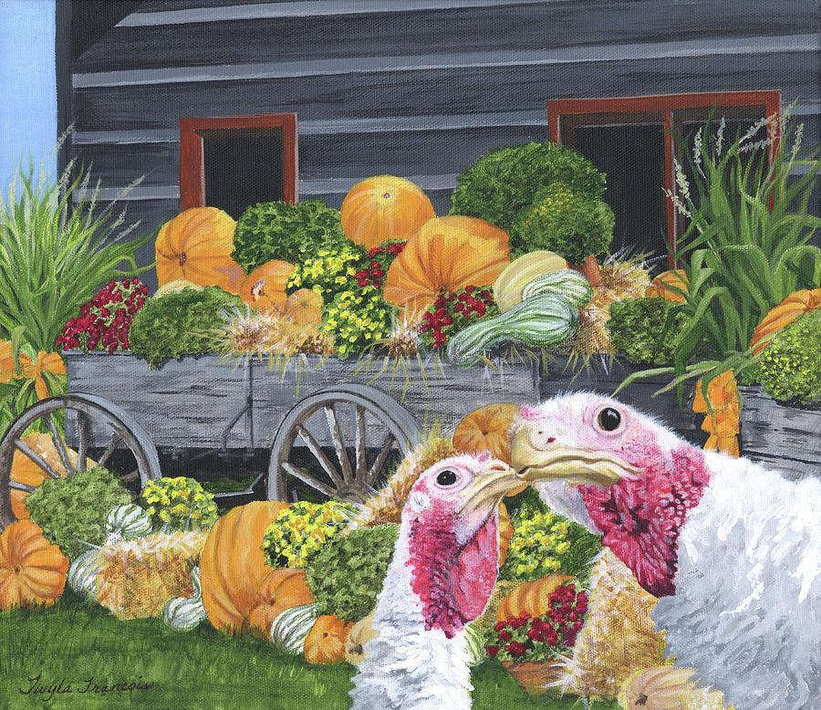 Fall Turkeys Painting by Twyla Francois
