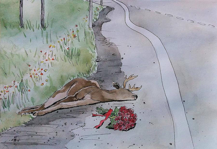 Deer Painting - Fallen Deer by Katrina Davis