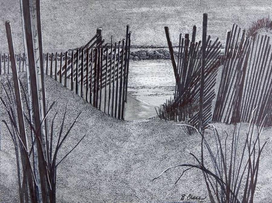 Falling Fence Drawing by Betsy Carlson Cross
