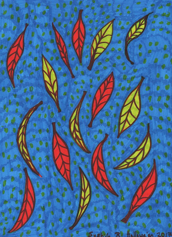 Leaves Drawing - Falling Leaves by Sushila Burgess Leaves Drawing - Falling Leaves by Sushila Burgess