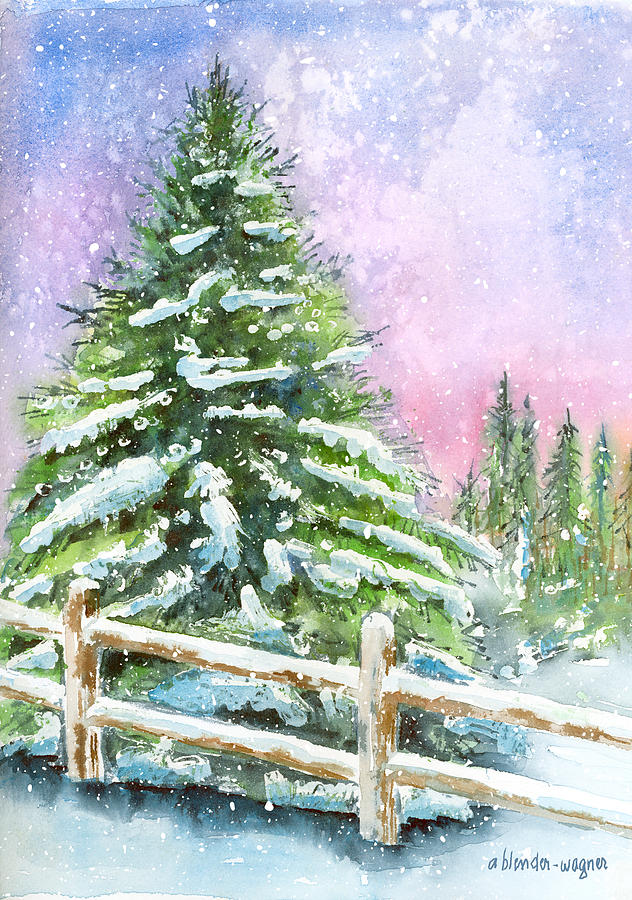 Tree Painting - Falling Snowflakes by Arline Wagner