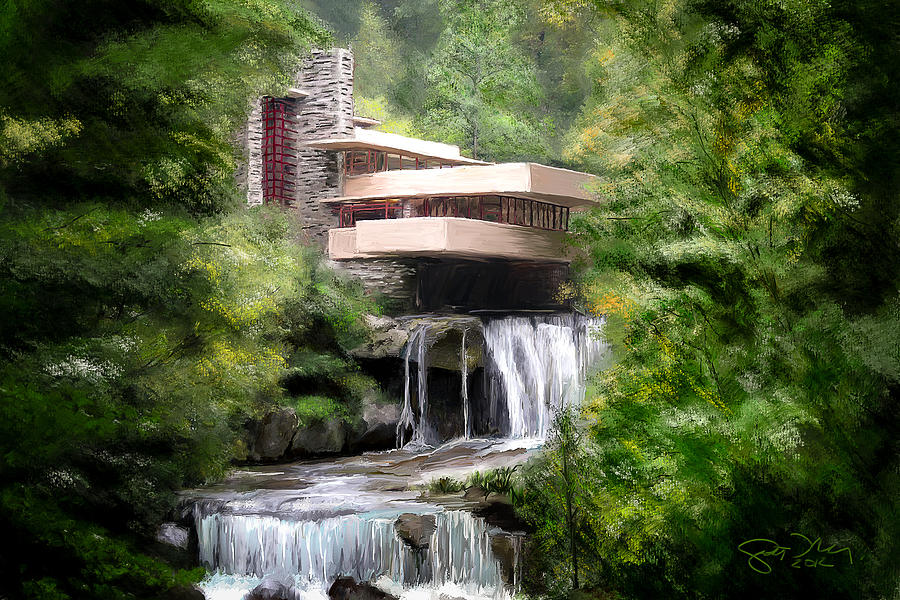 Architecture Painting - Fallingwater - Frank Lloyd Wright by Scott Melby