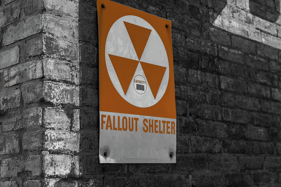 Fallout Shelter Sign in selective color Photograph by Doug Camara