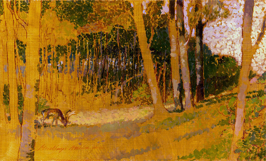 Fallow Deer at the Glade Painting by Attila Meszlenyi