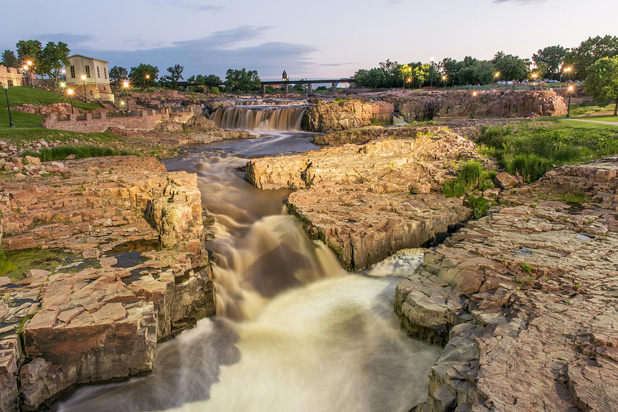 Falls Park During Twilight After The Lights Photograph by Willie Harper