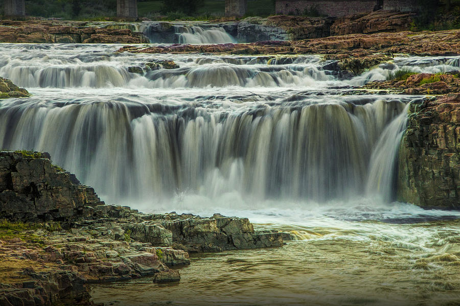 Sunset Photograph - Falls Park Waterfalls at Sioux Falls in South Dakota by Randall Nyhof