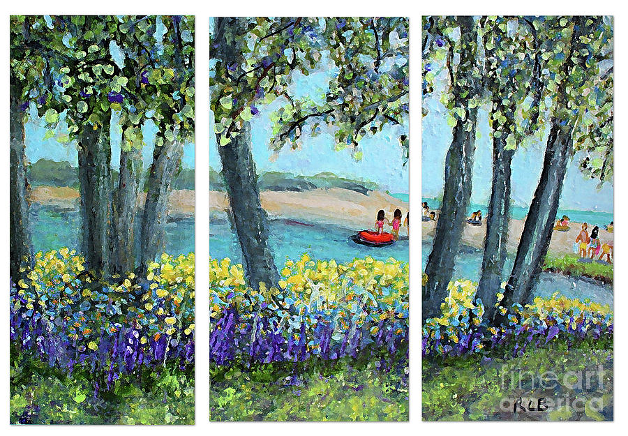 Falmouth Beach Triptych Painting by Rita Brown