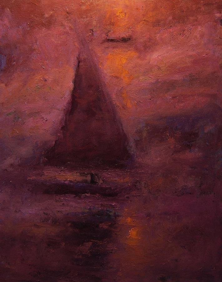 Sunset Painting - Falucca at dusk by R W Goetting