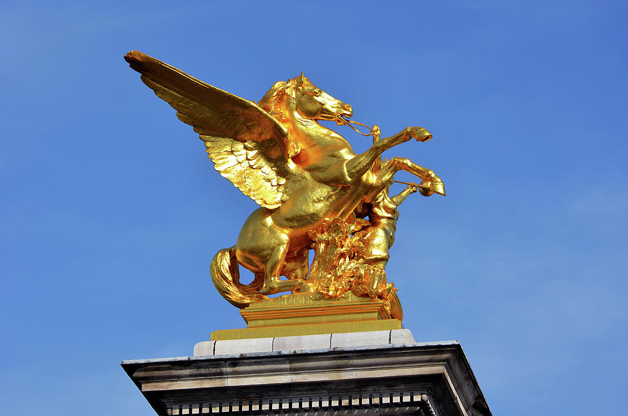Fames and Pegasus atop Pont Alexandre III Bridge Column in Paris France Photograph by Shawn OBrien