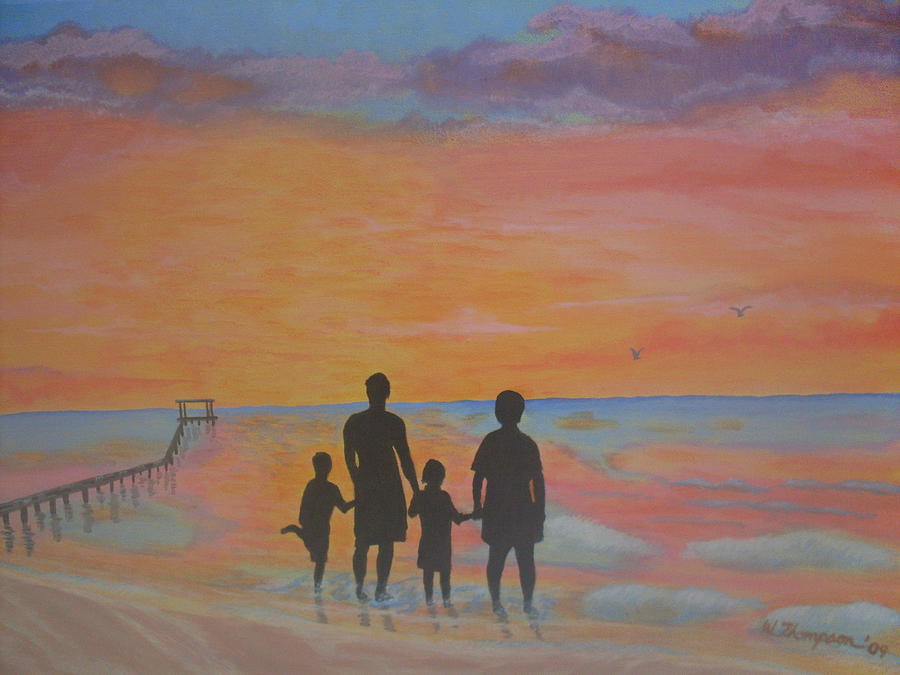 Sunset Painting - Family at Sunset 2 by Warren Thompson