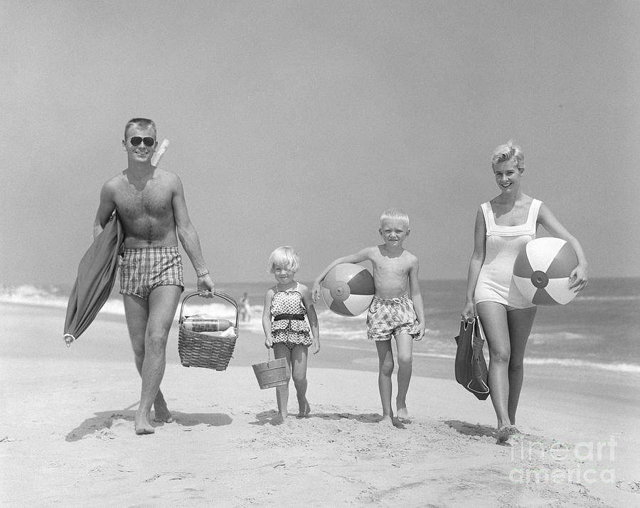 Family At The Beach, C.1950s Photograph by D. Corson/ClassicStock