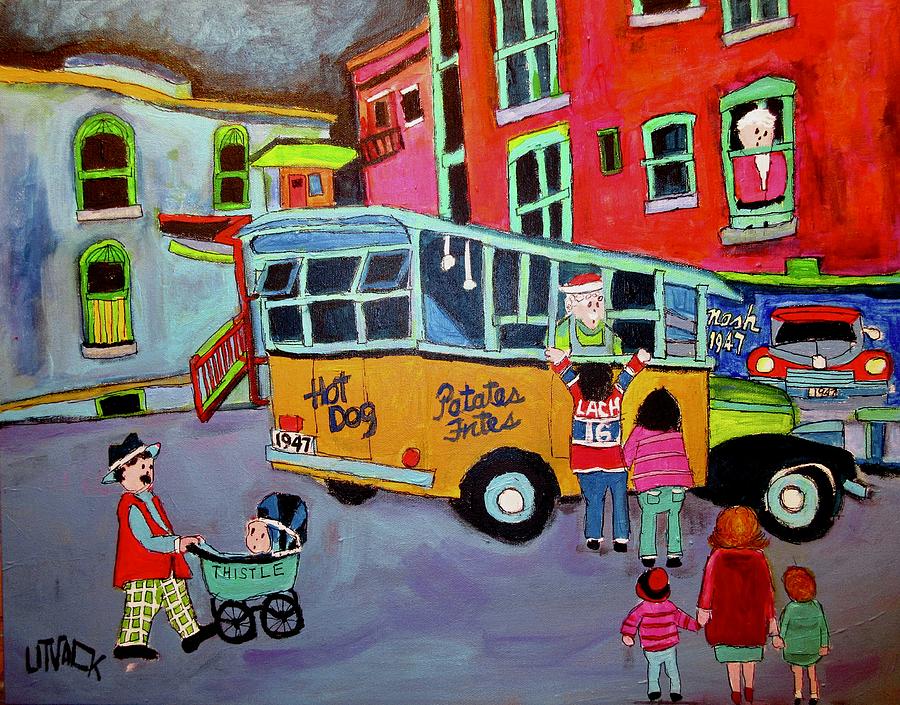 Family at the Chip Wagon 1947 Painting by Michael Litvack