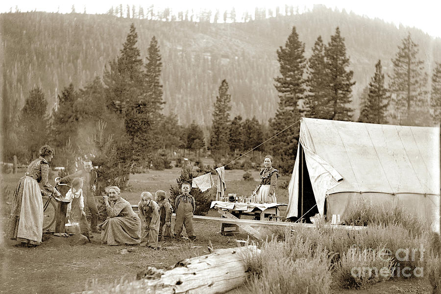 Mountain Photograph - Family Camping with tent in the mountains Circa 1905 by Monterey County Historical Society