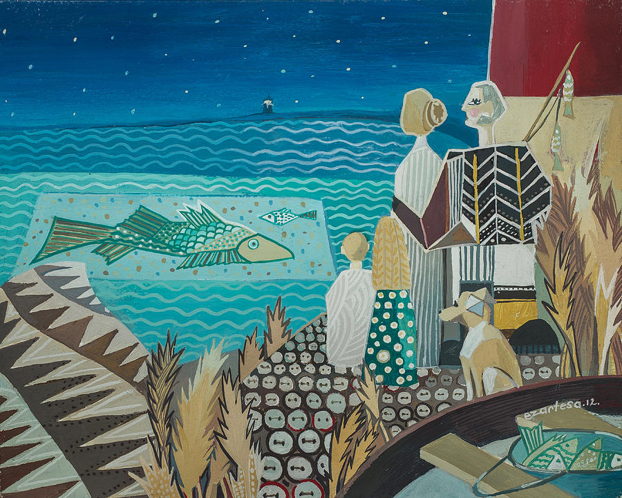 Family Fishing Painting by Ezartesa Art