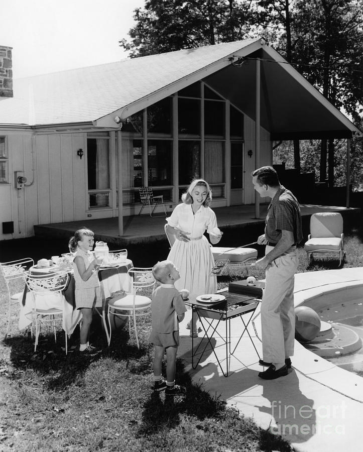 Family Grilling In Backyard, C.1950s Photograph by H. Armstrong Roberts/ClassicStock