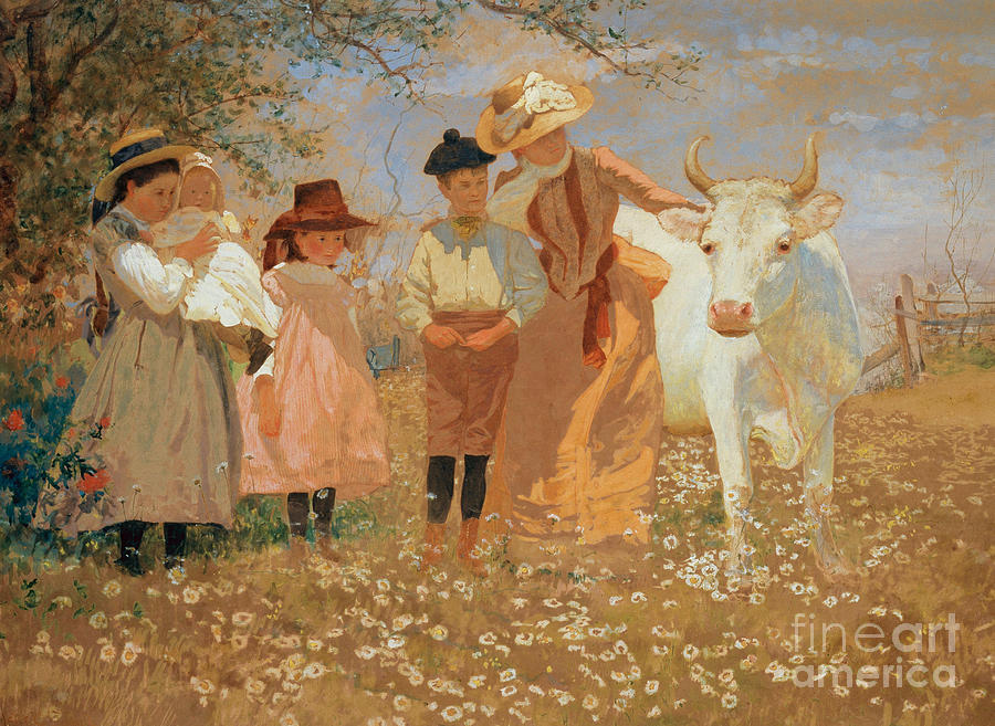 Family Group with Cow Painting by Louis Comfort Tiffany
