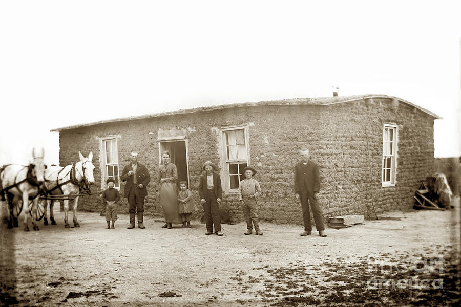 Family Photograph - Family in front of a Sod House circa 1898 by Monterey County Historical Society