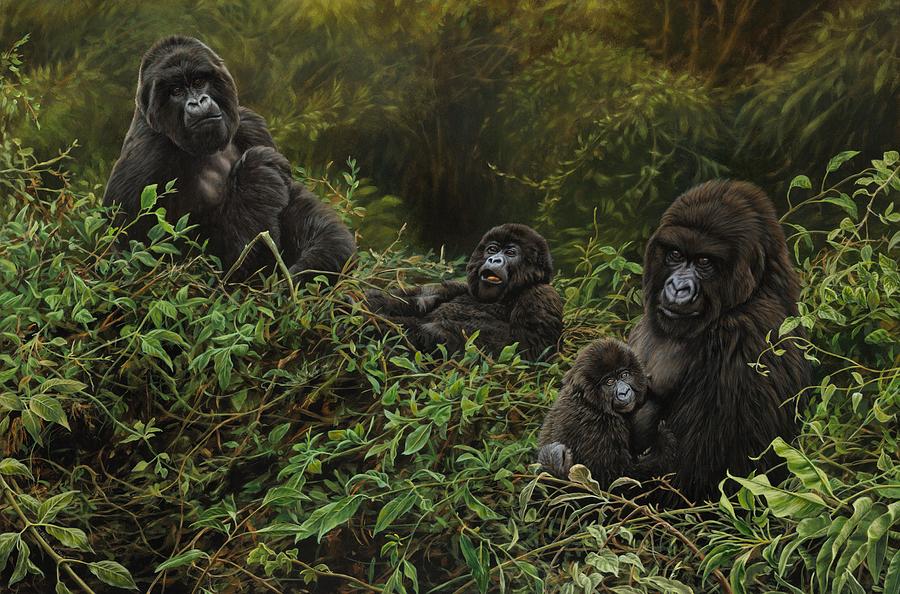 Family of Gorillas Painting by Alan M Hunt